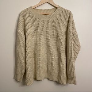 Basic Brand Crewneck Chunky Knit Sweater Cream XL
